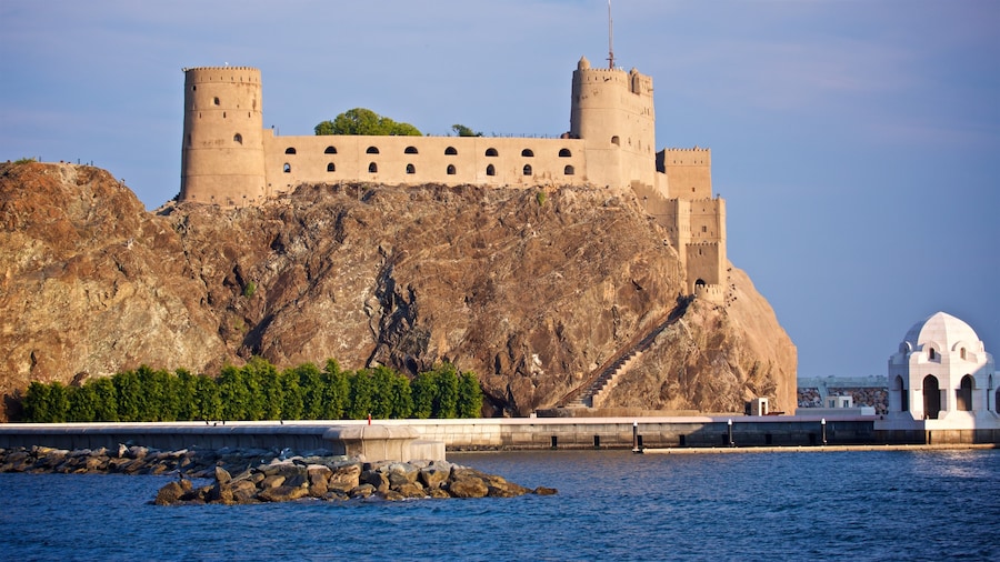 Al Jalali Fort featuring chateau or palace and general coastal views