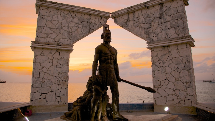 Cozumel which includes general coastal views, a monument and a statue or sculpture