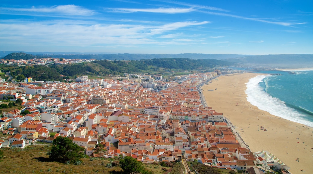 Nazare showing a beach, a coastal town and general coastal views