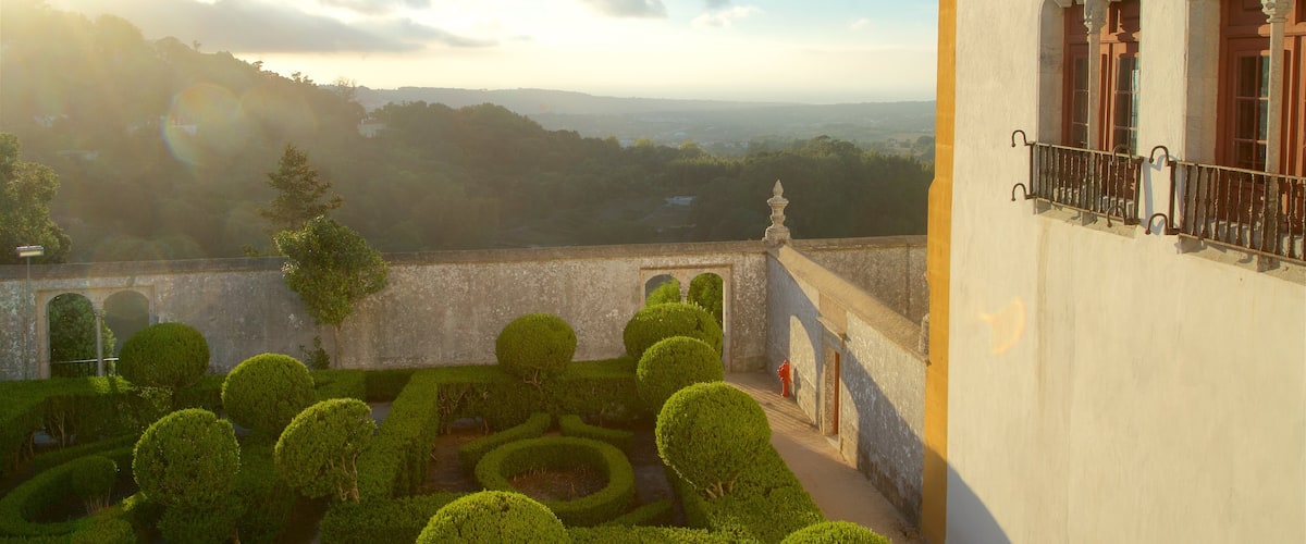 Sintra National Palace which includes tranquil scenes, a sunset and a park