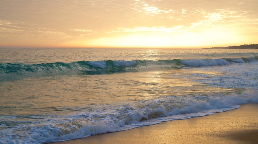 Playa de Falesia ofreciendo olas, vista general a la costa y un atardecer