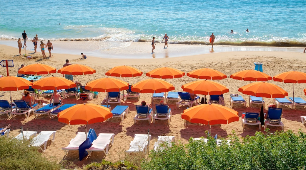 Playa de Oura mostrando una playa y vista general a la costa y también un pequeño grupo de personas