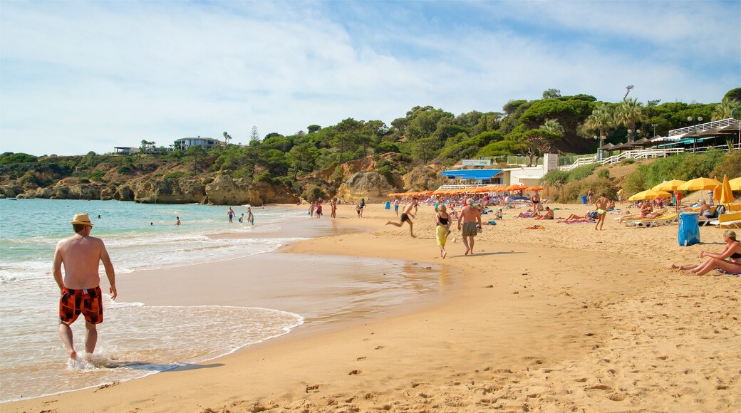 Plage d\'Oura mettant en vedette plage de sable et vues littorales aussi bien que petit groupe de personnes