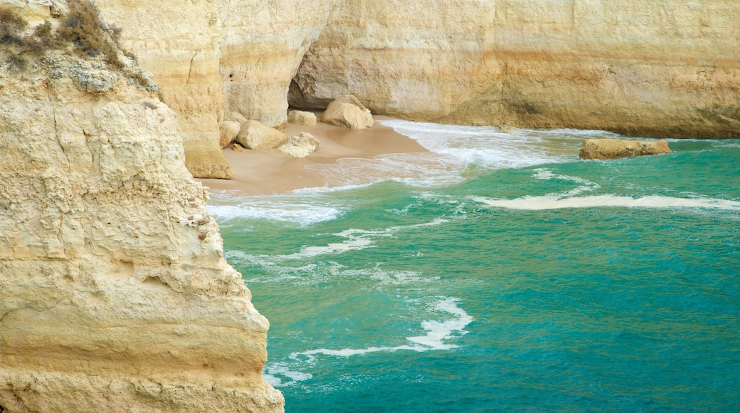 Benagil Beach showing rocky coastline and general coastal views