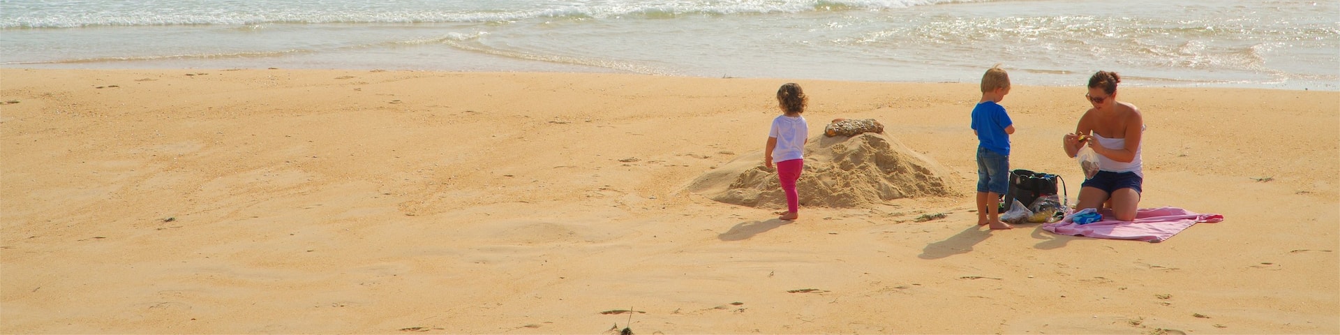 Fuzeta Beach montrant vues littorales et plage de sable aussi bien que famille