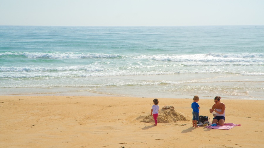 Playa Fuzeta que incluye vistas generales de la costa y una playa y también una familia
