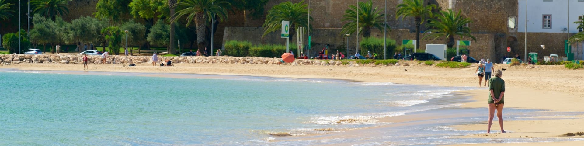 Strand Meia Praia das einen Strand, Küstenort und allgemeine Küstenansicht