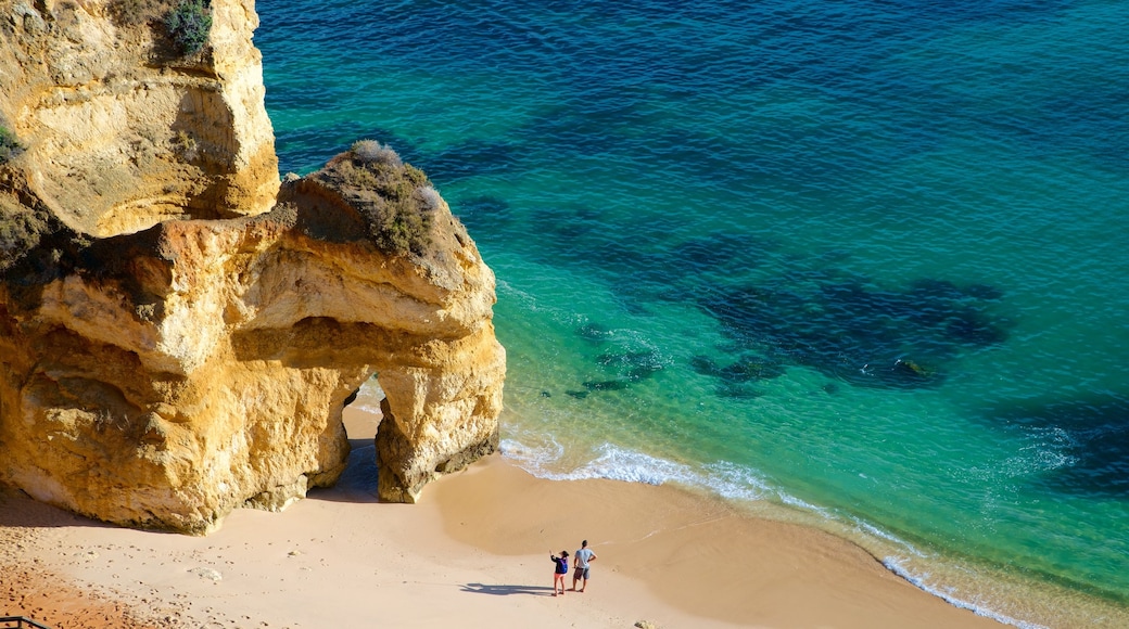 Praia do Camilo bevat algemene kustgezichten, rotsachtige kustlijn en een zandstrand