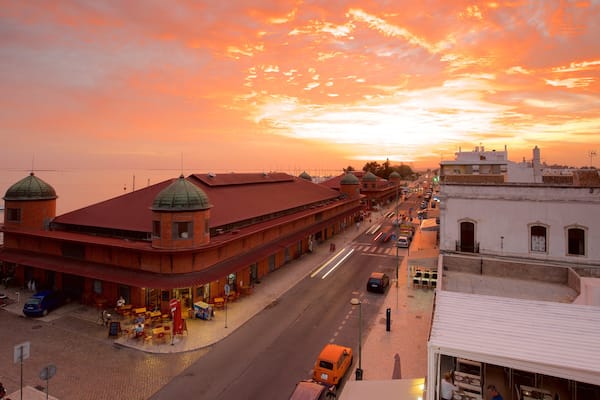 Olhao Municipal Market showing a sunset