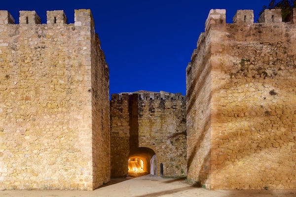 Arch of Sao Goncalo which includes heritage elements, night scenes and château or palace