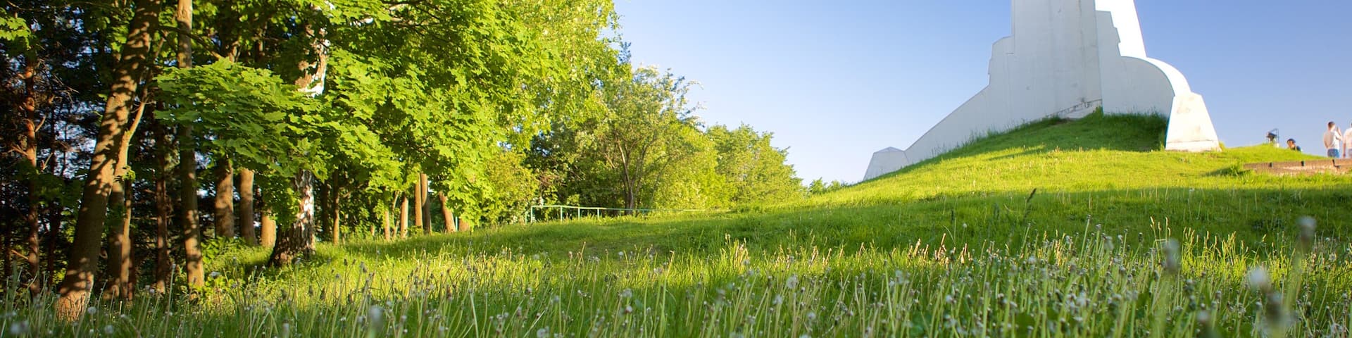 Three Crosses featuring a garden, religious aspects and a monument