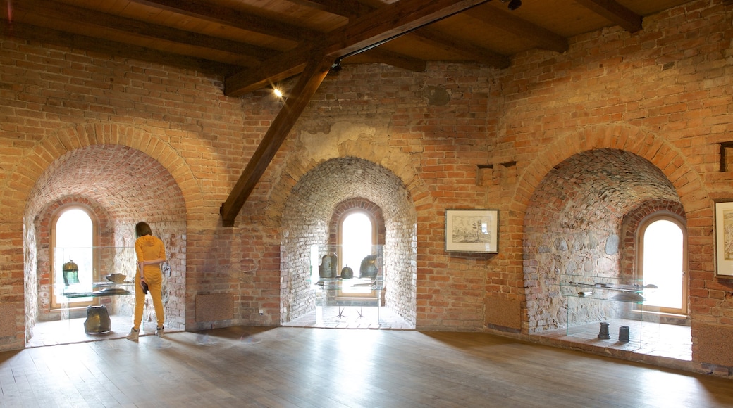 Torre Gediminas mostrando elementos del patrimonio y vistas interiores y también una mujer