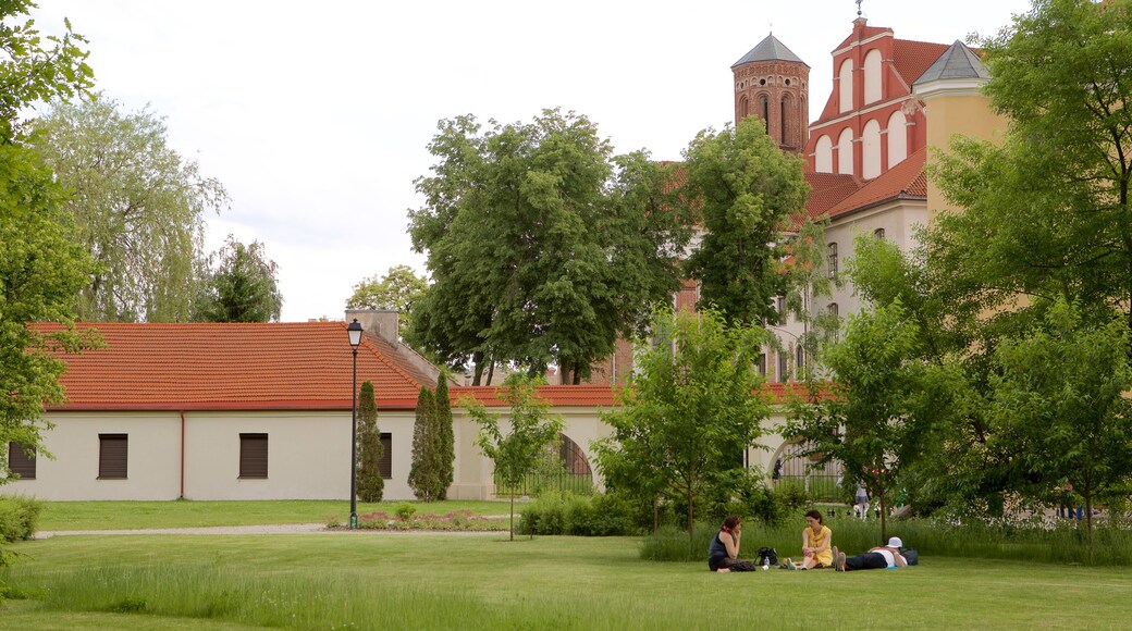 Vilnius showing a park as well as a small group of people