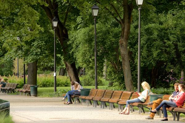 Vilnius featuring a garden as well as a small group of people