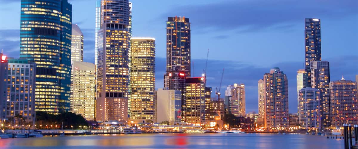 Kangaroo Point which includes night scenes, a bay or harbour and a city
