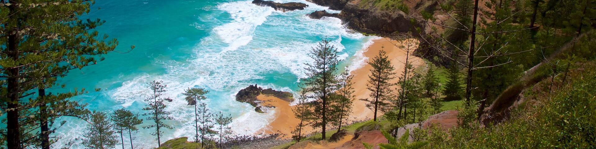 Anson Bay Beach showing rugged coastline, general coastal views and a beach