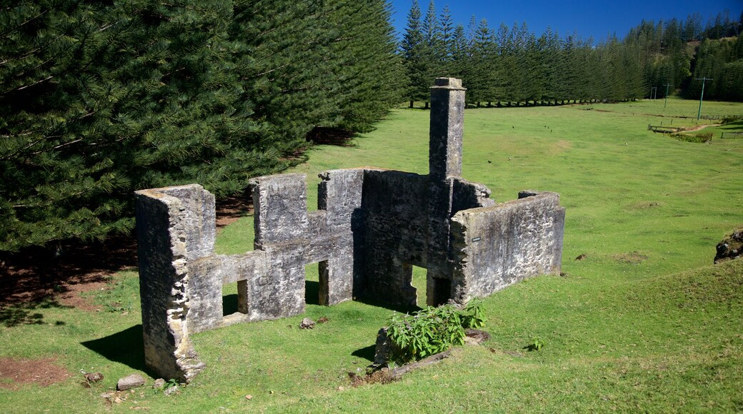 Isla Norfolk mostrando ruinas de un edificio, elementos patrimoniales y escenas tranquilas