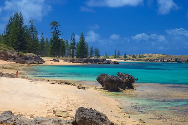 Norfolk Island featuring general coastal views, a sandy beach and rugged coastline