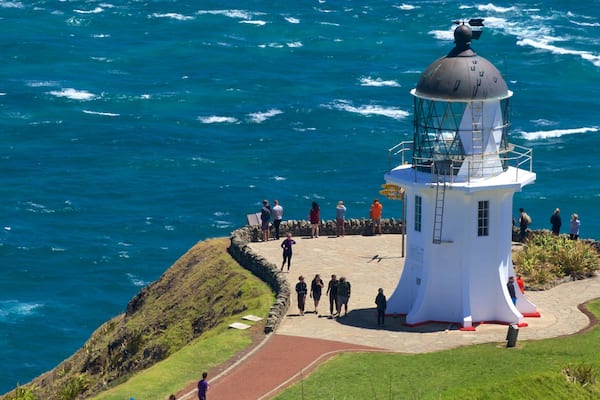 Cape Reinga Lighthouse which includes a lighthouse, views and general coastal views