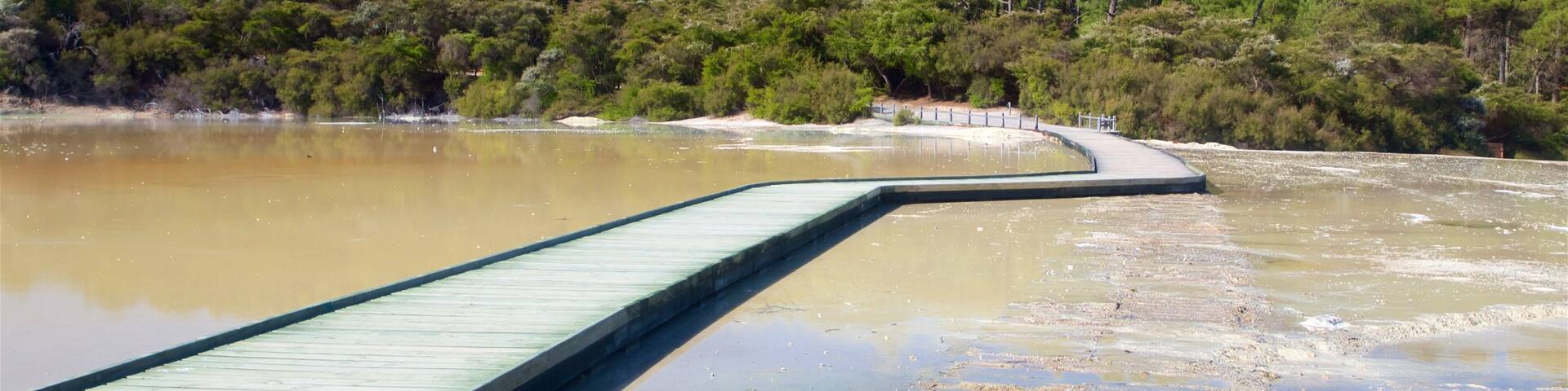 Wai-O-Tapu Thermal Wonderland das einen Brücke und heiße Quelle