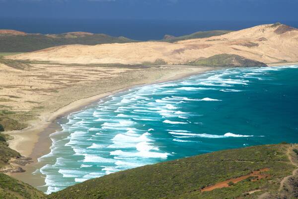 Cape Reinga showing tranquil scenes, general coastal views and a beach