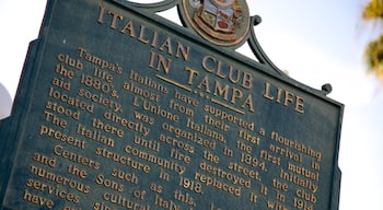 Ybor City showing heritage elements and signage