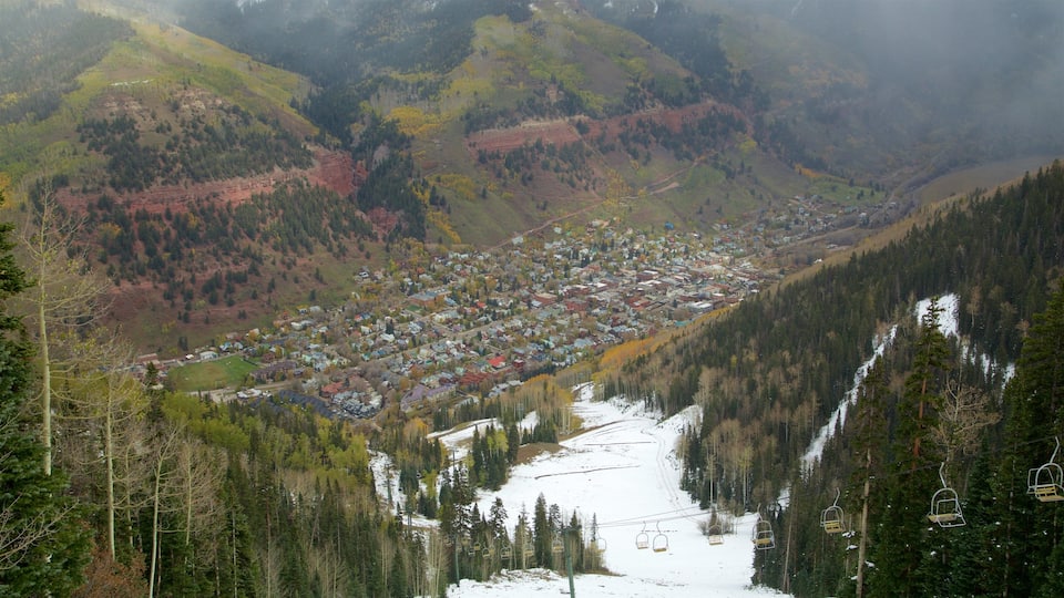 Telluride Ski Area featuring a gorge or canyon, a gondola and a small town or village