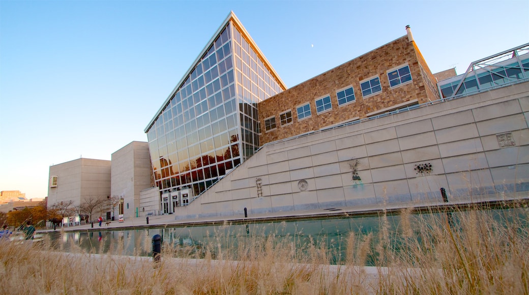 Indiana State Museum showing a sunset