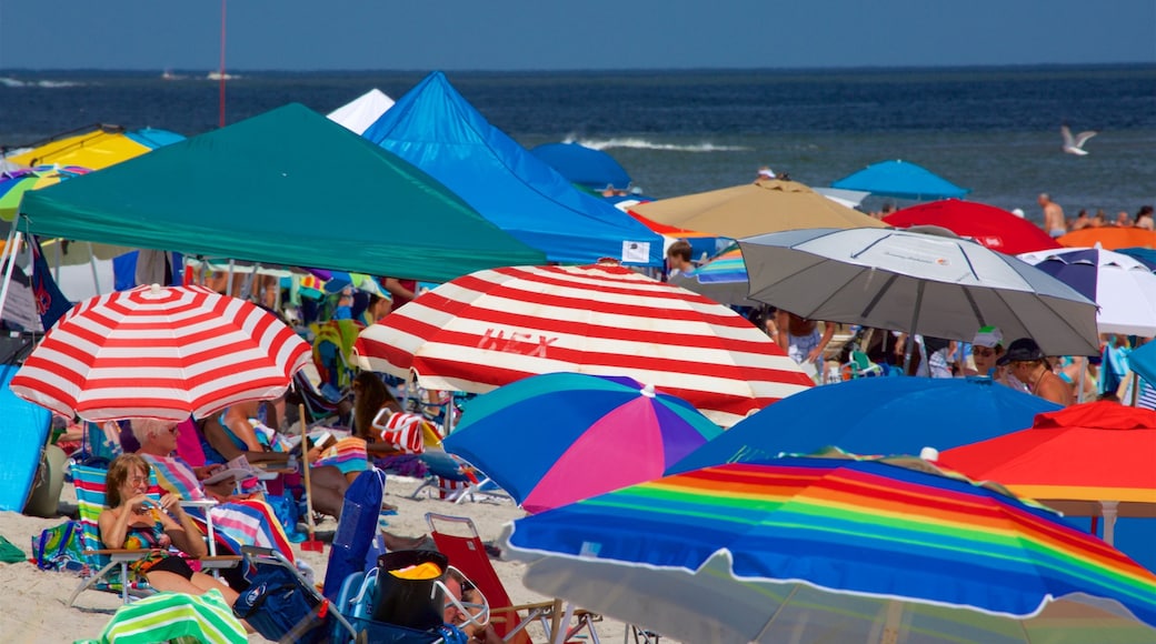 Ocean City which includes a sandy beach and general coastal views as well as a large group of people