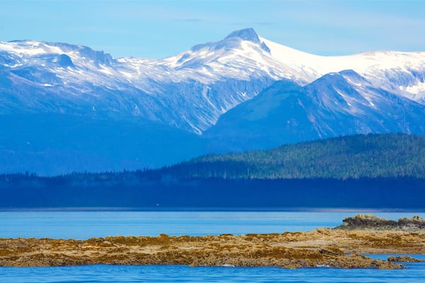 Juneau som inkluderar landskap, en hamn eller havsbukt och berg