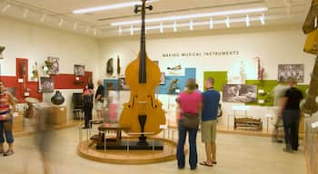 Museo degli strumenti musicali che include vista interna cosi come un piccolo gruppo di persone