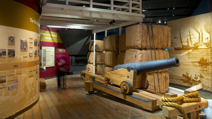 Bob Bullock Texas State History Museum featuring military items and interior views