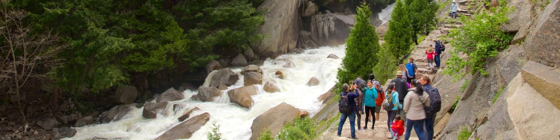 Mist Trail que incluye rápidos, un río o arroyo y senderismo o caminata