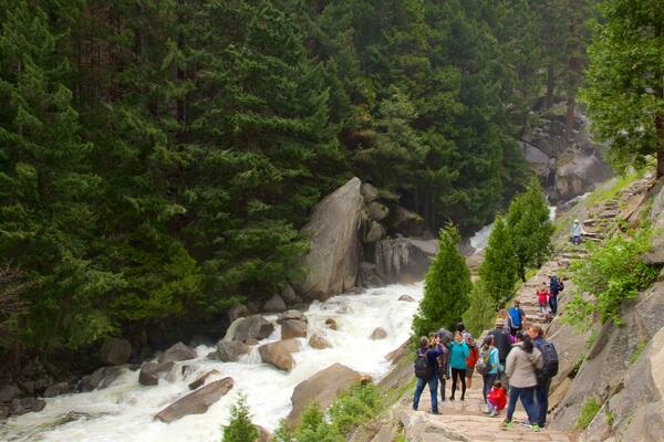 Mist Trail showing rapids, a river or creek and hiking or walking