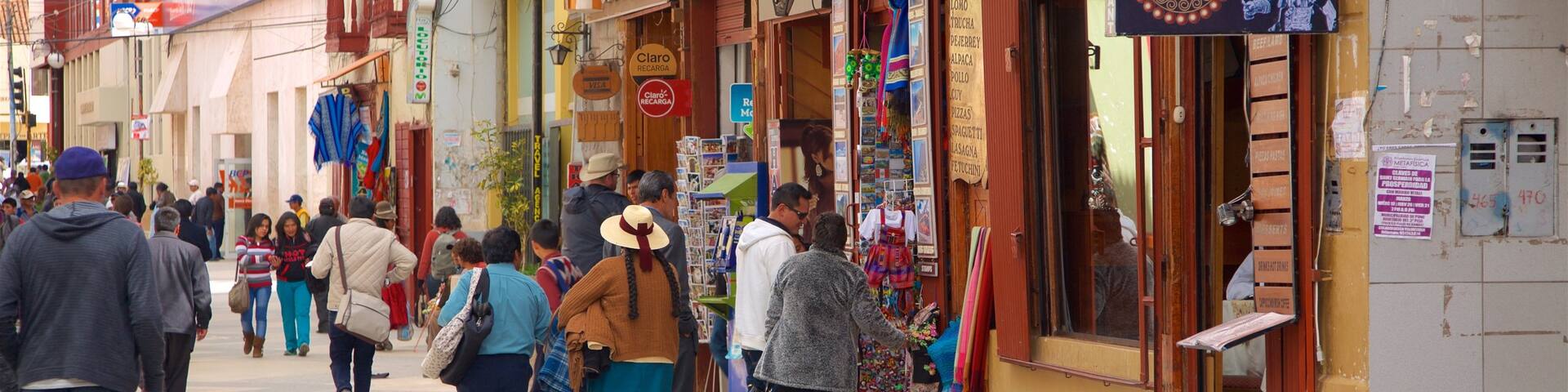 Lake Titicaca which includes a city as well as a small group of people
