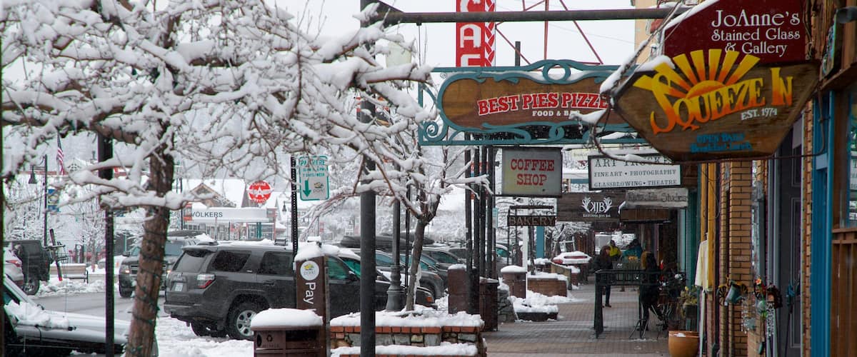 Truckee featuring signage and snow