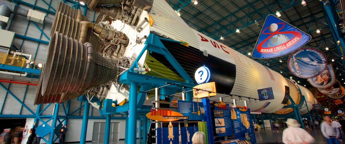 Kennedy Space Center which includes interior views and heritage elements as well as a small group of people