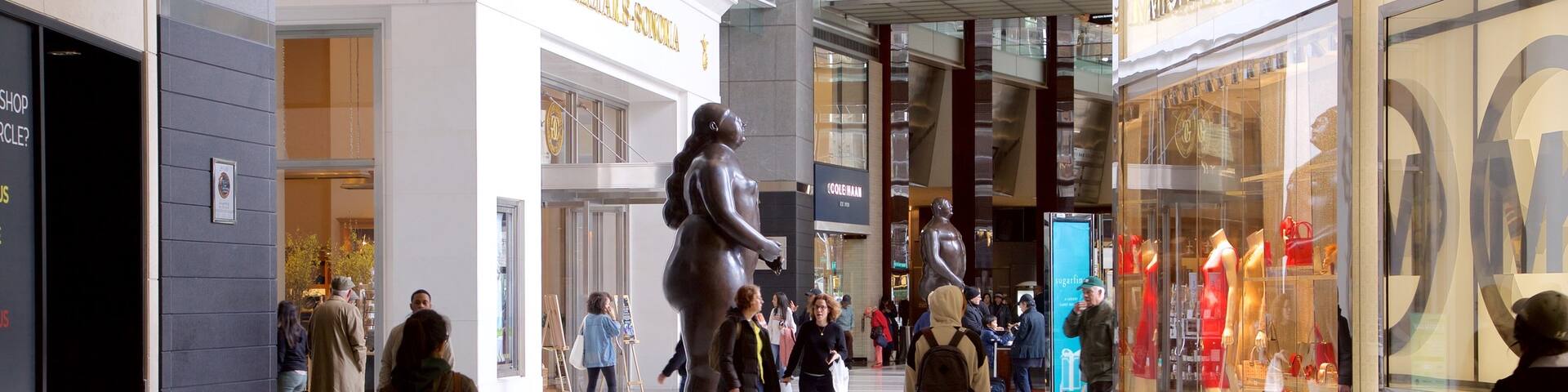 Time Warner Center showing interior views, outdoor art and shopping