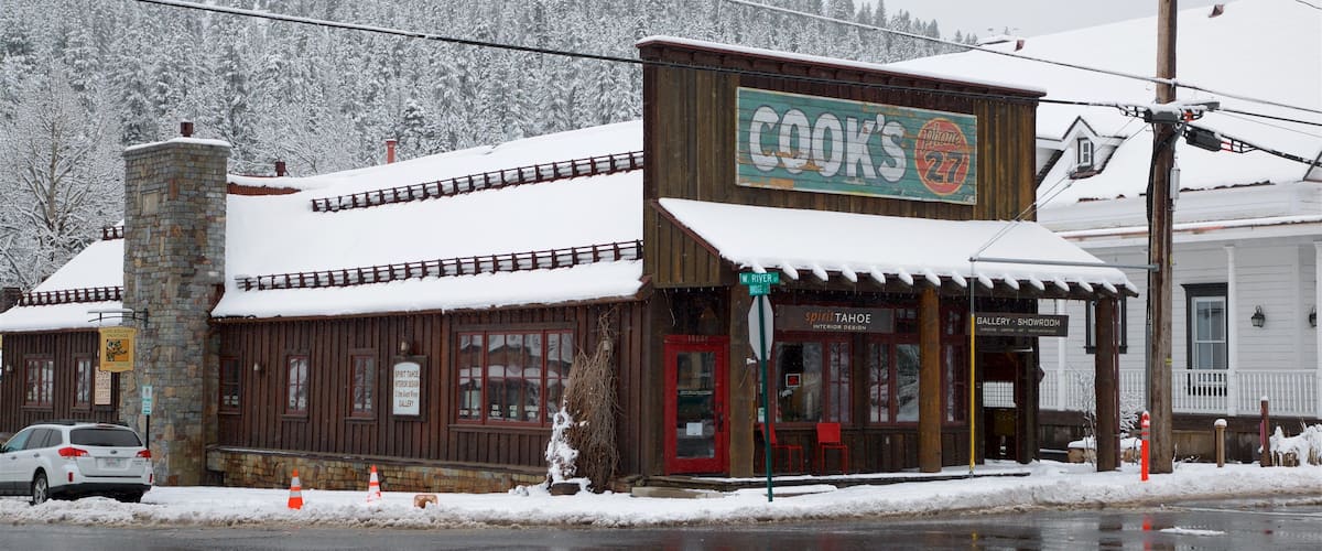Truckee featuring snow, a small town or village and signage
