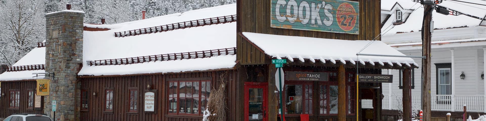 Truckee featuring snow, a small town or village and signage
