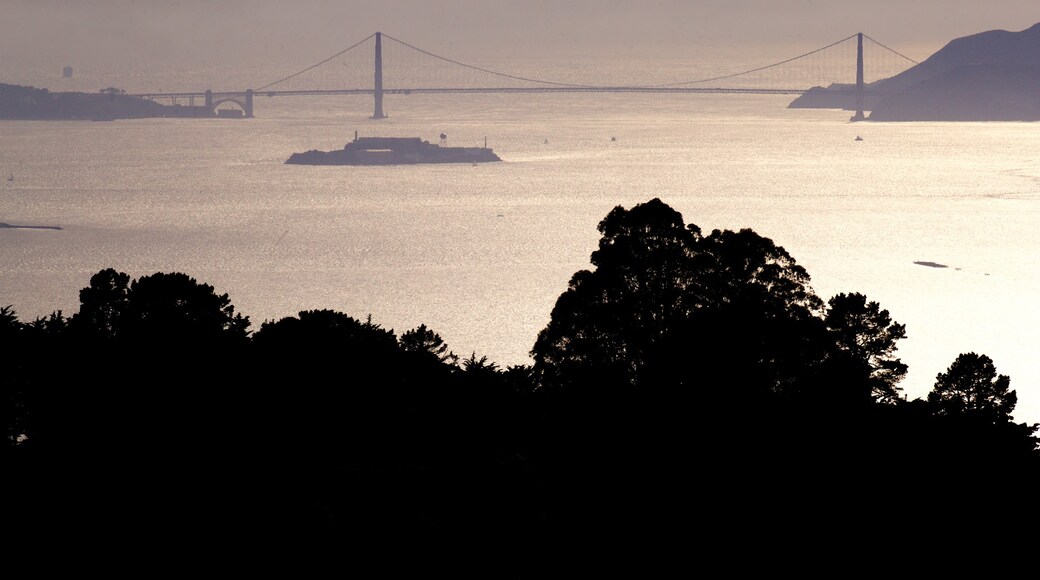 Berkeley showing general coastal views, a bridge and a sunset