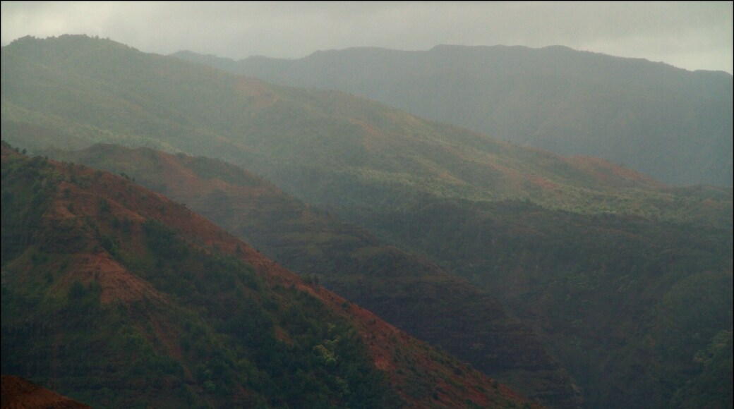 Waimea Canyon which includes mist or fog, tranquil scenes and landscape views