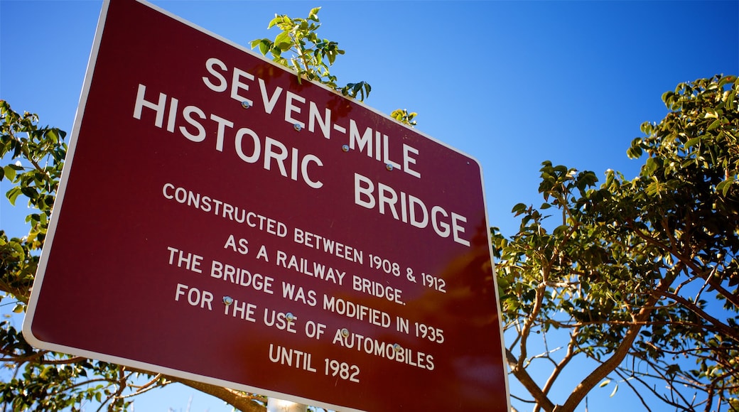 Seven Mile Bridge featuring signage