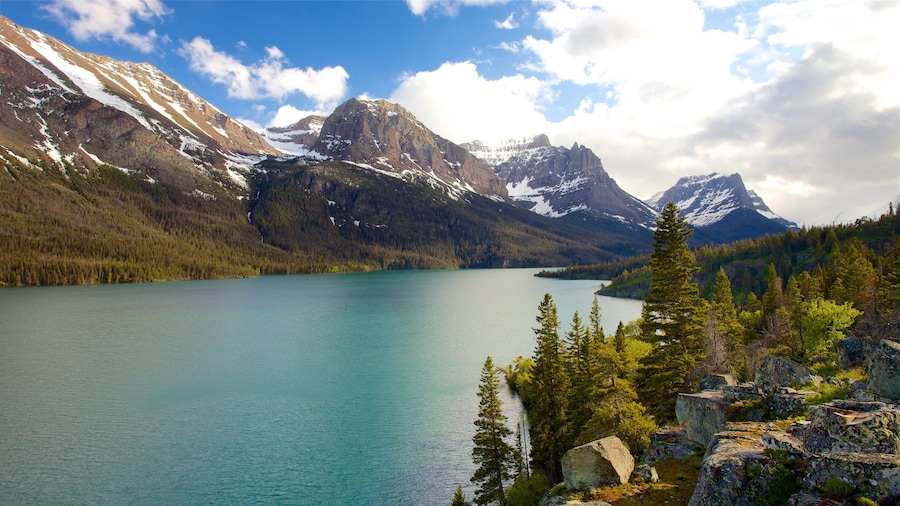 St. Mary Lake featuring landscape views, a river or creek and tranquil scenes