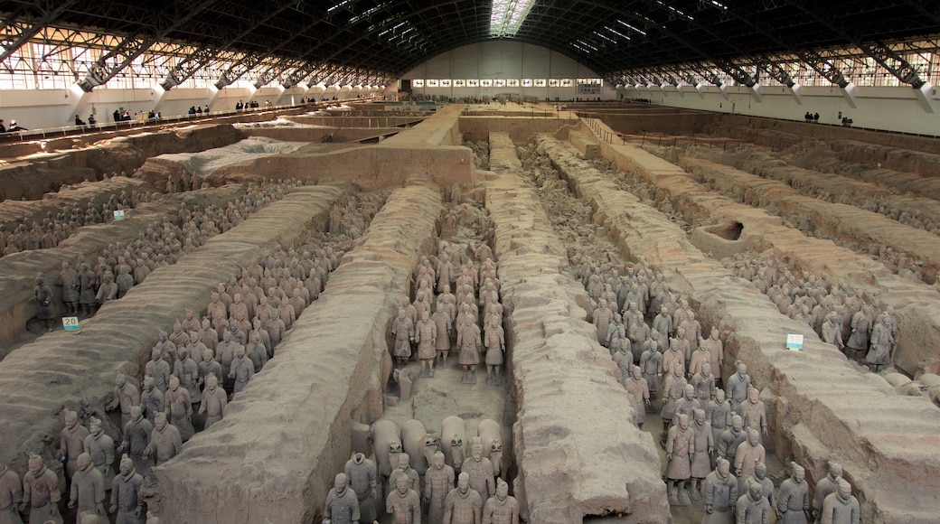 Ejército de terracota ofreciendo elementos patrimoniales y vistas de interior