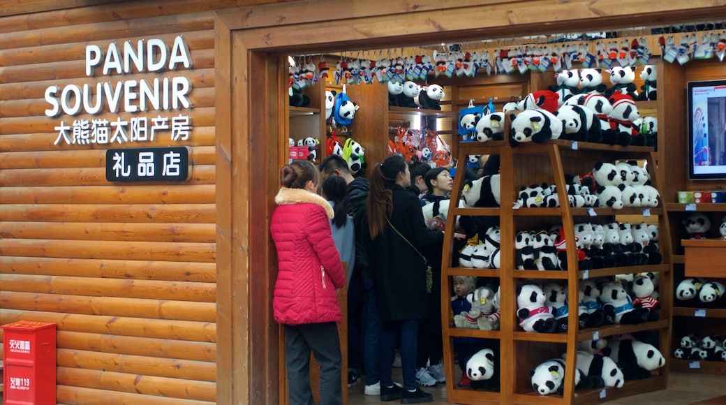 Giant Panda Breeding Research Base mit einem Einkaufen, Beschilderung und Innenansichten