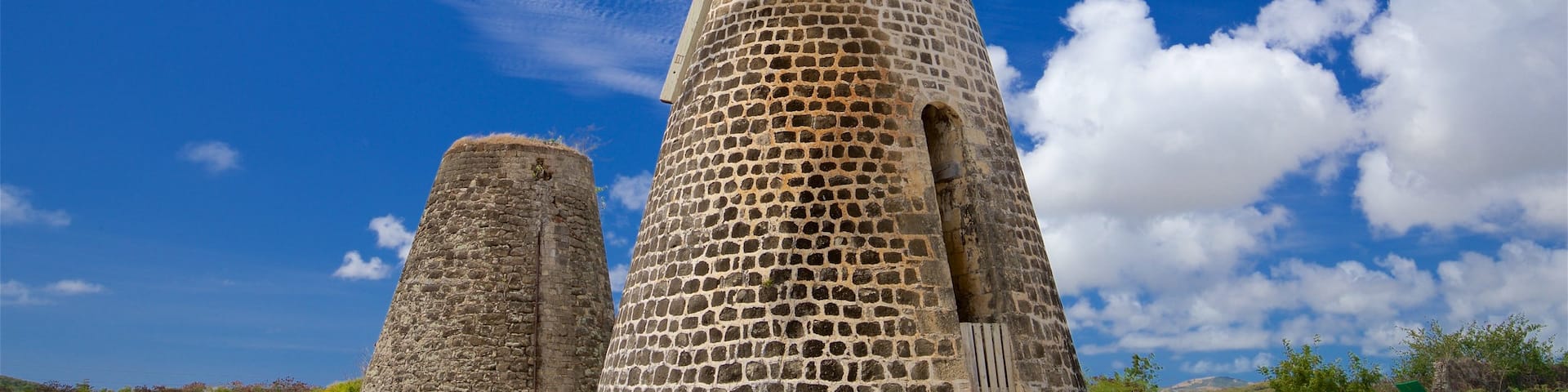 Betty\'s Hope Sugar Plantation showing a windmill and heritage elements