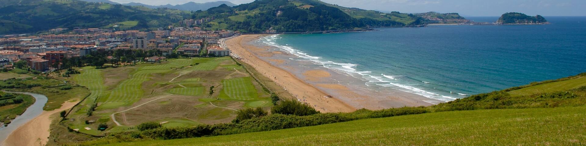 Zarautz which includes general coastal views, tranquil scenes and a coastal town