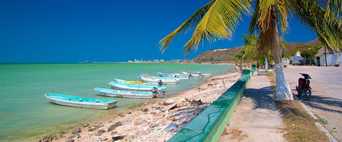 Seybaplaya showing rocky coastline, tropical scenes and a sandy beach