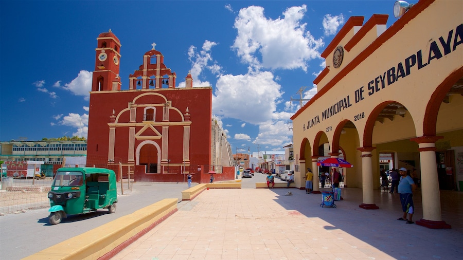 Seybaplaya which includes a church or cathedral